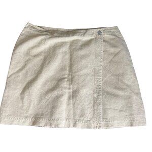 J Jill Linen Blend Full Wrap Skirt Size 18 Beige Short Unlined Pocket Button
